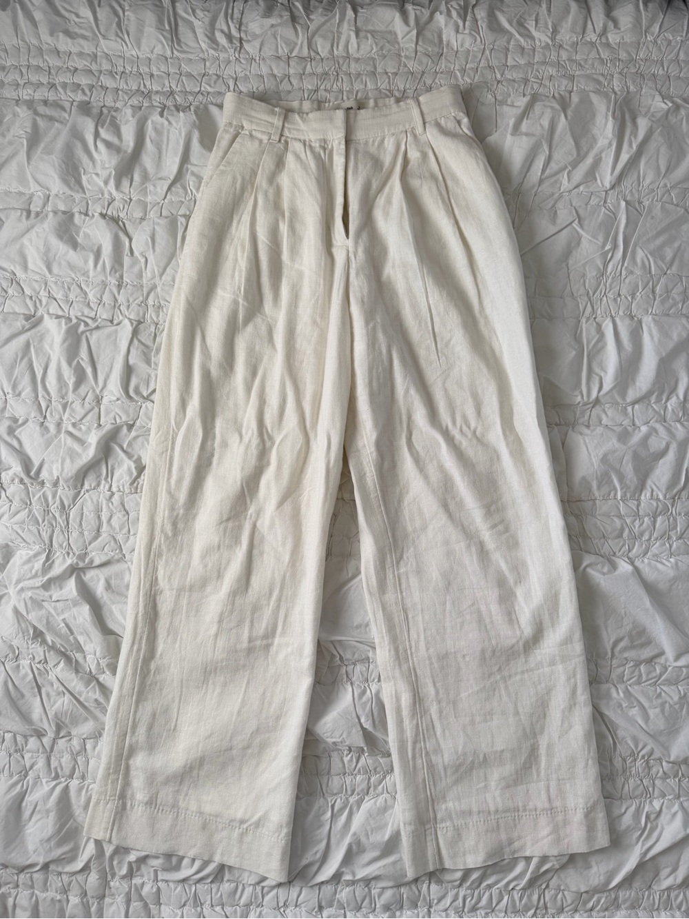 Abercrombie & Fitch Linen Off-White Wide-Leg Trouser Pants Curve Love